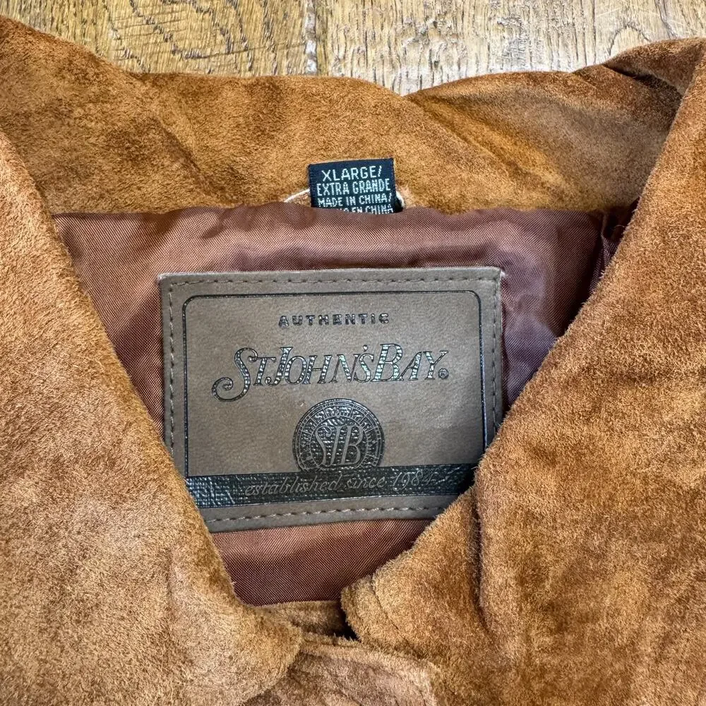 Vintage St Johns Bay Womens XL Suede Leather Jacket Brown Western Boho Coat - Picture 2 of 7